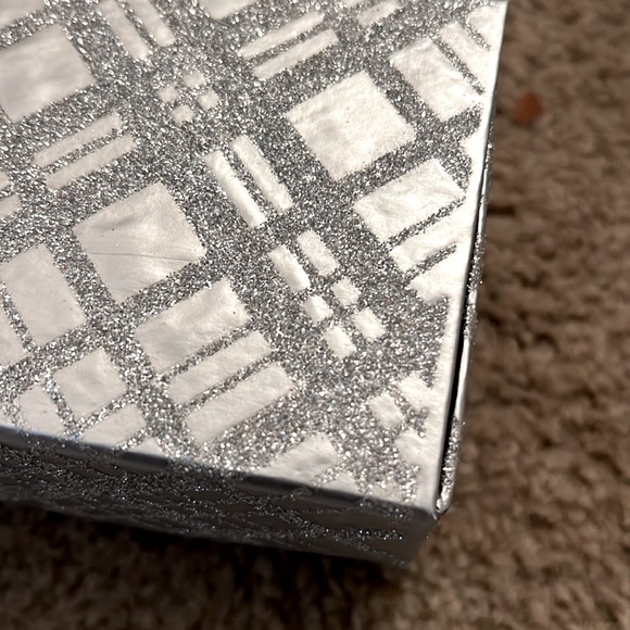 Silver Glitter Plaid Checks Stripes Storage Box Empty Flip Magnetic Top Decor - Picture 3 of 7